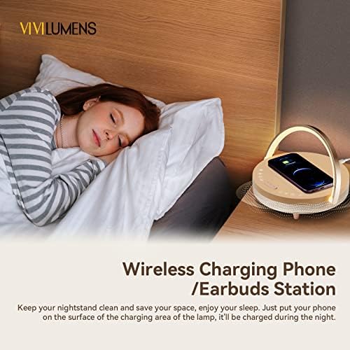 Vivilumens Birthday Gifts for Women 6 in 1 Bedside Lamps with Wireless Charger Bluetooth Speaker White Noise Machine Music Table Lamp Night Light Personalized Gift for Mom Teens Girls(Sound Upgrade - Image 5