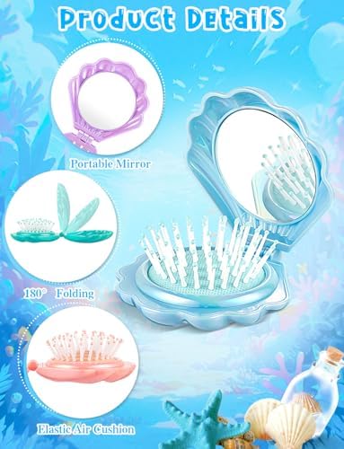 8 Pcs Foldable Travel Shell Hair Brush with Mirror - Image 4