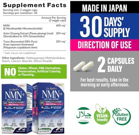 LABO Nutrition Le Ageless 600mg NMN - NAD Supplement - 3 Pack - Image 2