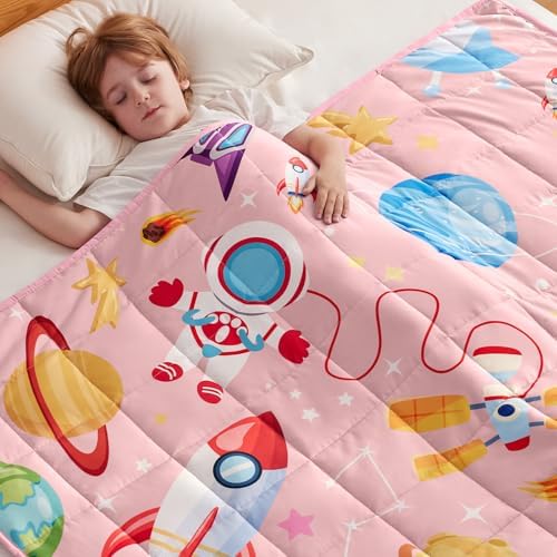 anfie Weighted Blanket(50"x60" 5lbs) Weighted Blanket Cooling Blanket for Resting,Throw Size Breathable Blanket with Premium Glass Bead(Pink Aerospace) by anfie