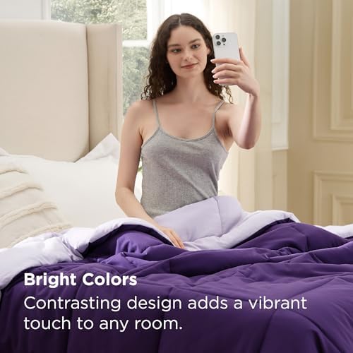 Bedsure Duvet Insert King, All Season Bed Comforter, Quilted Down Alternative Duvet, Box Stitched Comforters with Corner Tabs, Machine Washable, 102 x 90 Inches (Purple/Pale Purple) - Image 6