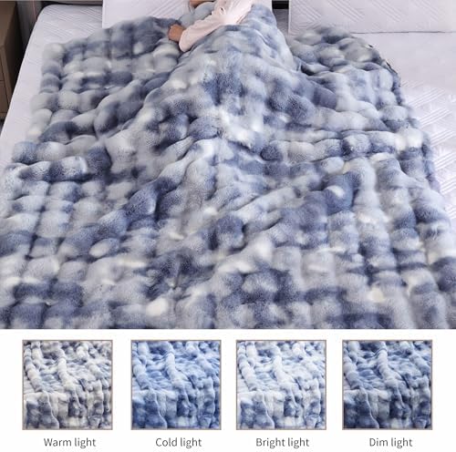 ORINOVA Tie-dye Blue Twin Cozy Faux Fur Blanket for Couch Bed Living Room 60x80 Furry Soft Fluffy Thick Warm Throw Blanket for Winter Home Gifts 860 GSM - Image 7