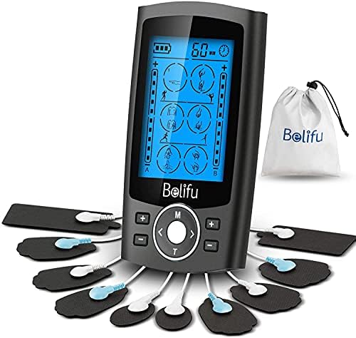 Belifu Dual Channel TENS EMS Unit 24 Modes Muscle Stimulator for Pain Relief Therapy, Electronic Pulse Massager Muscle Massager with 10 Pads, Dust-Proof Drawstring Storage Bag, Fastening Cable Ties by Belifu
