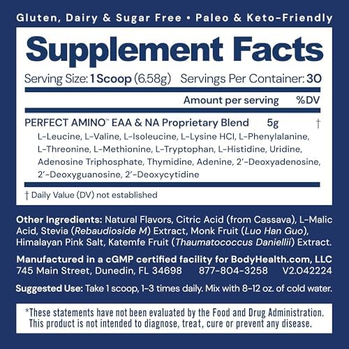 BodyHealth PerfectAmino Powder - BCAA and EAA Powder for Pre and Post Workout - Amino Acid Energy Drink for Men and Women to Support Lean Muscle and Recovery - Mixed Berry - 30 Servings - Image 2