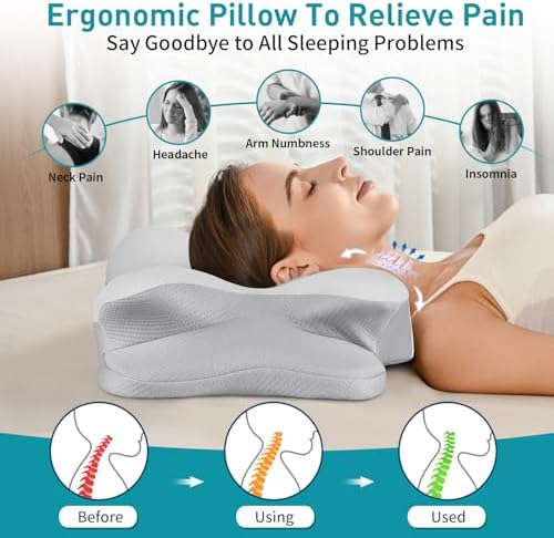 Cervical Neck Pillow for Pain Relief - Ergonomic Side Sleeper Pillow (Gray) - Image 3