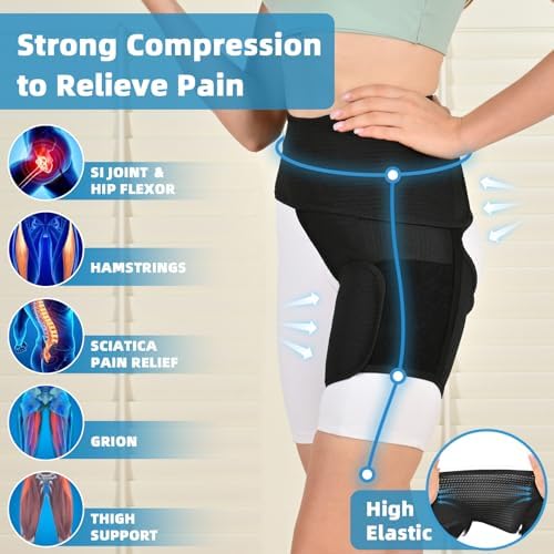 Tenbon Hip Brace for Sciatica Pain Relief Compression Wrap for Sciatic Nerve, Hamstring Pull, Hip Flexor Strain, Groin Injury, Pulled Thigh SI Belt Sacroiliac Joint Support Stabilizer for Men, Women (XL/Left) - Image 3