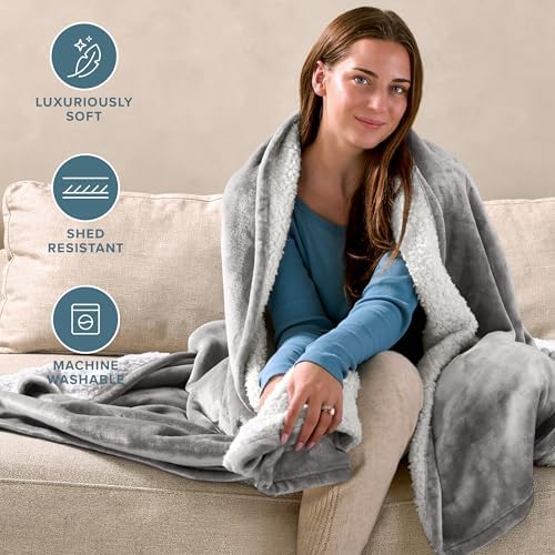 Bare Home Sherpa Fleece Blanket (Twin/Twin XL, Light Grey) - Image 3