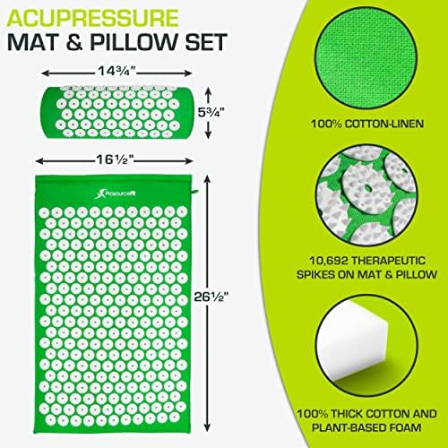 ProsourceFit Acupressure Mat and Pillow Set for Back/Neck Pain Relief and Muscle Relaxation, Large - Green/White - Image 2