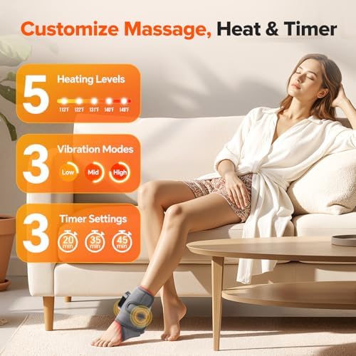 2PCS Cordless Foot Massager for Neuropathy, 3000mAh Rechargeable Ankle Heating Pad with Massage for Circulation, Foot Ankle Pain Relief Massager, Gray - Image 4