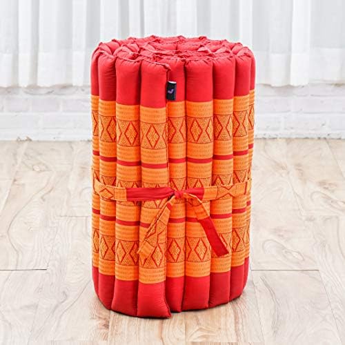 Leewadee - Foldable Floor Mattress - Japanese Roll Up Futon -Trifold Tatami Mat- Guest Floor Bed - Camping Mattress - Thai Massage Mat, Kapok Filled, 75 x 20 inches, Orange Red - Image 2