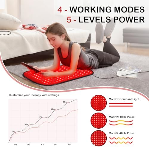 Red-Light-Therapy-for-Body,FSA Eligible HSA 2026 Upgraded | 4 Modes 5 Stage Power Medical-Grade TPU Mat for Body Pain Relief,25"x13"Dual Wavelength Infrared Red Light Blanket LEDs - Image 3