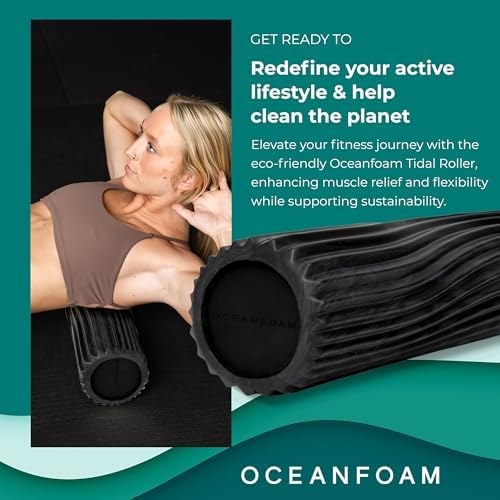 Oceanfoam Tidal Roller - Black & Charcoal Marbled - Muscle Massage Foam Roller for Back Pain & Stretching - Firm and Ergonomic Wide Wave Textured - Yoga, Athletics, & Wellness - Full Size, 20" x 5" - Image 3