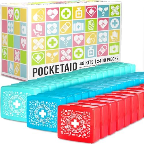 EVERLIT Pocket-Aid Mini First Aid Kit | Compact, Portable Hard-Shell Cases of 50 Items | Cuts, Scrapes, Wound Care Essentials for Travel, Outdoor, School, Camping, Home, Office (48 Packs | 2400 Pcs) by Unknown