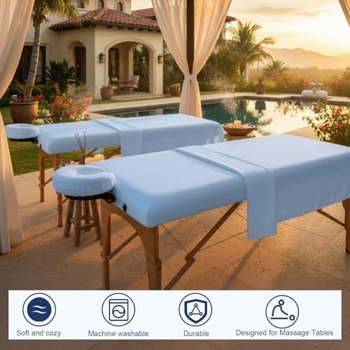 Oudain 4 Sets 3 Piece Soft Microfiber Massage Table Sheets Set Bulk Includes Massage Flat Sheet and Fitted Sheet and Face Rest Cover(Blue) - Image 5