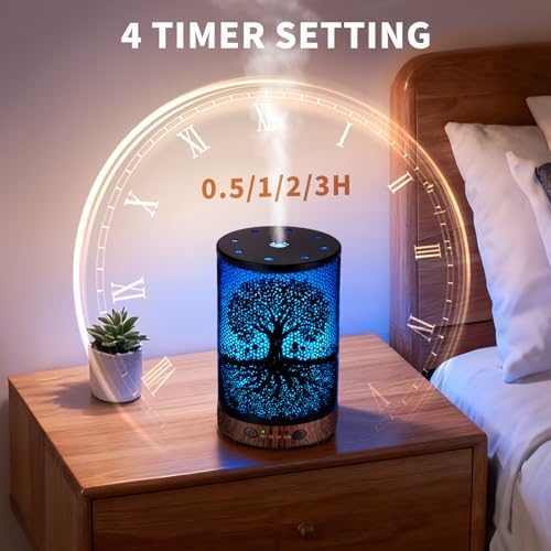Essential Oil Diffuser 120ML Metal Aromatherapy Diffuser with Timer, Cool Mist Humidifier with Auto Shut-Off & 7 Color Lights for Home Office Spa (Life Tree) - Image 4