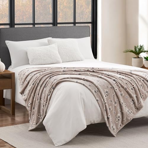 Lucky Brand Cozy Plush Blanket - Premium Microfiber Throw for Luxurious Comfort and Style, 50" x 70", Daisy Beige Floral - Image 5