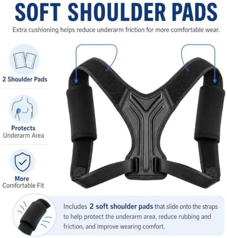 Posture Corrector for Women and Men, Adjustable Upper Back Brace with Shoulder Pads, Back Straightener for Rounded Shoulders & Daily Posture Support (Extra Large) - Image 5