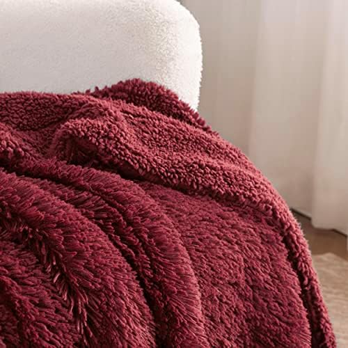 Bedsure Faux Fur Fluffy Sherpa Throw Blanket Couch Twin Red 60"x80" - Image 4