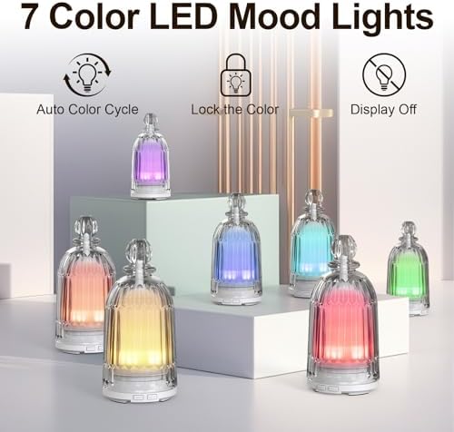 120ml Glass Essential Oil Diffuser, Ultrasonic Aroma Diffuser Glass Cover & Plastic Reservoir with Auto Shut-Off, 7 Colors LED Light for Home, Bedroom, Office, Yoga(White Base) - Image 2