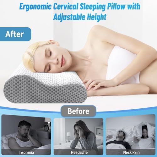 Neck Pillow for Sleeping, Ergonomic Cervical Bed Pillow, Grey King Size - Image 6