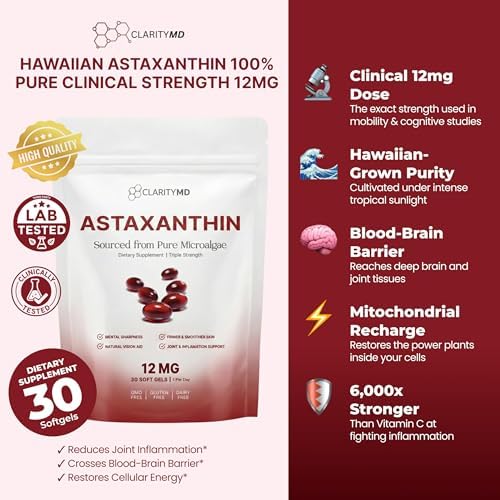 Astaxanthin 12mg Antioxidants Supplement – Natural Microalgae Source – Lipid-Based Softgel for Enhanced Absorption – Cognitive, Vision & Joint Support – 30 Softgels (Pack of 1) - Image 5