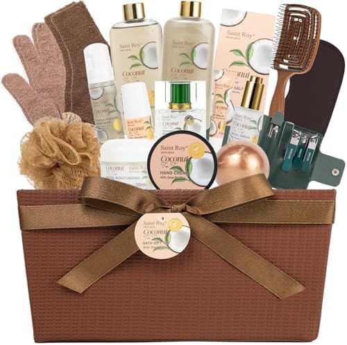 Bath and Body Basket Set TEA TREE & COCONUT Spa Gift Basket for Women & Men by SaintRoy