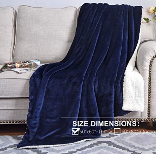 NANPIPER Sherpa Blanket Warm Blankets for Winter Super Soft Fuzzy Flannel Fleece/Wool Like Reversible Velvet Plush Couch Blanket Lightweight(Navy Blue Throw Size 50"x60") - Image 2