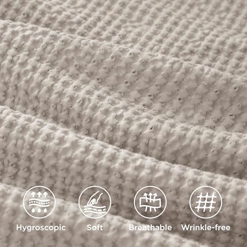 Bedsure PureWoven Cotton Waffle Duvet Cover Set with Fitted Sheet, Queen - Image 4