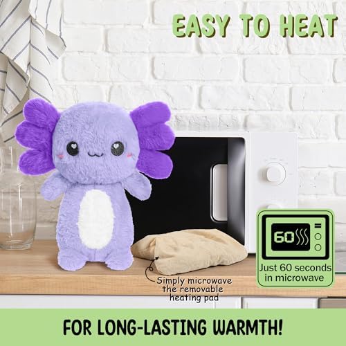 Purple Axolotl Microwavable 1.5 lbs Unscented Heating Pad for Women and Kids- Cute Soft Cozy Pillow Plush Heatable Warm Stuffed Animals - Kawaii Hot and Cold Plushie - Axolotl Gifts for Girls and Boys - Image 5