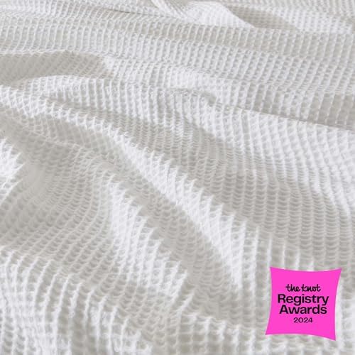 100% Cotton White Blanket Full/Queen Size for Bed - Breathable and Soft, Waffle Weave for Summer Spring, 90x90 Inches - Image 2