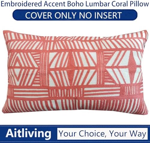 Lumbar Pillowcases Dark Coral Red, Boho Throw Pillow Cover 12x20 - Image 7