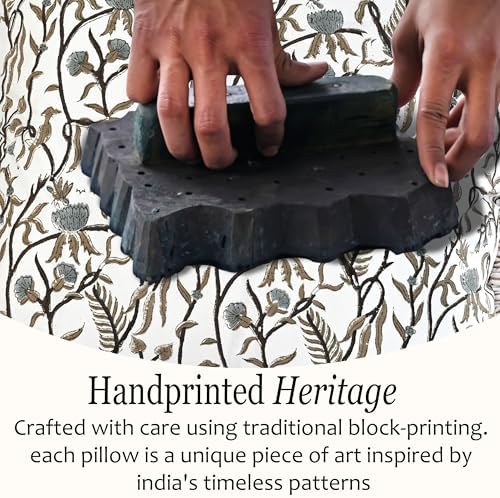 CPC Cocoa Vine Hand Block Print 100% Cotton Ruffle Throw Pillow Cover 18x18 inch with Hidden Zipper Decorative for Couch, Bed, Sofa, Farmhouse, Cottagecore Decor Gift Christmas Fall Thanksgiving - Image 5