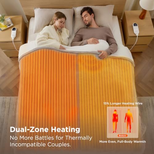 Bedsure Heated Blanket King Size, Dual Control Electric Blanket, Taupe - Image 4