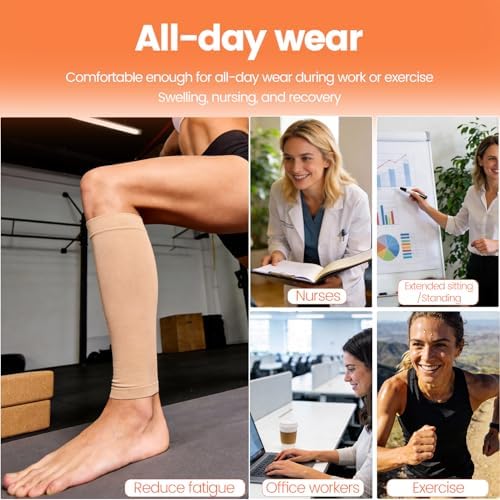 BSERA Calf Compression Sleeve Women, 2 Pairs 20-30mmHg Footless Compression Socks for Swelling Shin Splints Varicose Veins - Image 5