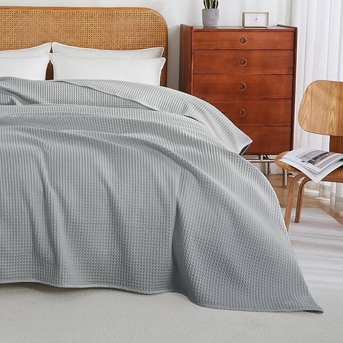100% Egyptian Cotton Waffle Weave Throw Blanket for Bed Couch Sofa Home Decor, Soft Lightweight Bed & Couch Blanket for All Seasons (Light Grey - Full Size - 84 * 90") - Image 5