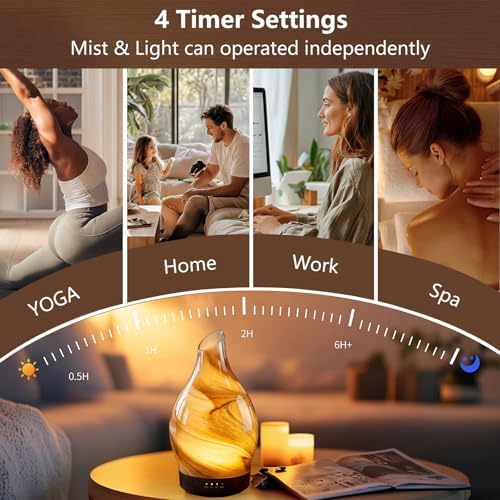 Aromatherapy Diffuser Essential Oil Diffuser - Glass Diffuser Ultrasonic Aroma Diffuser 150ml Scented Oil Diffuser with Auto-Off Protection & 7 Colors Night Light for Home Office Decor&Gift - Image 4