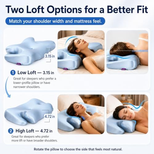Cervical Neck Pillow for Sleeping, Medium‑Firm Memory Foam Contour Pillow with Arm Holes, 2 Heights for Side Back Stomach Sleepers, Cool‑Touch Satin Cover, Oeko‑TEX Standard 100 - Image 3