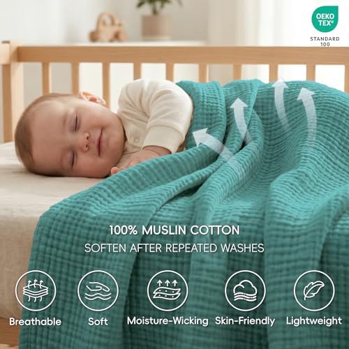 David's Home 100% Natural Cotton Muslin Blanket King Size, 4-Layer Soft Breathable Lightweight Comfy Cozy Throw Guaze for Hot Sleepers, 3D Bubble Room Decor for Bed Couch, Giftable, Teal, 108"x90" - Image 2
