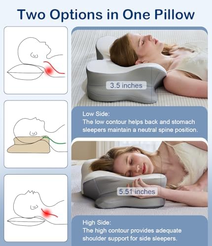 Cervical Neck Pillow, Memory Foam Pillow with Dual Height, White - Image 4