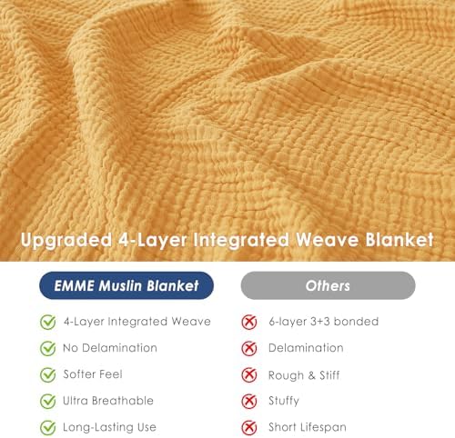 EMME Cotton Muslin Large Throw Blanket Couch Breathable Gauze Soft Lightweight Bed Blankets Adults (Heather Yellow, 50"x70") - Image 5