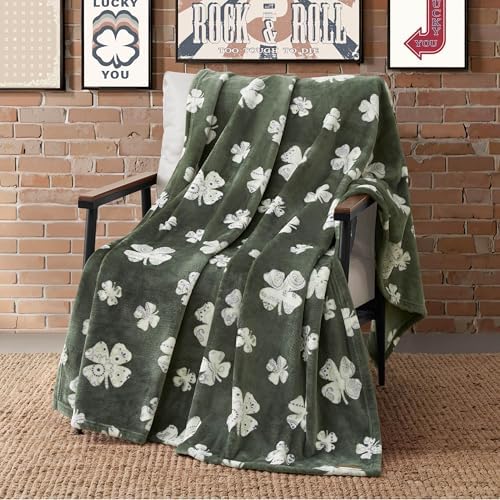 Lucky Brand 50" x 70" Plush Throw Blanket, Clover Green Blanket for Sofa or Bed - Image 3