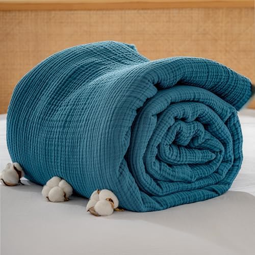 Muslin Blanket - Pure 100% Turkish Cotton Airy Soft Light Versatile Gauze Throw Blanket for Bed, Couch, Sofa (Petrol Blue, Throw Size (50" x 66" inch)) - Image 2