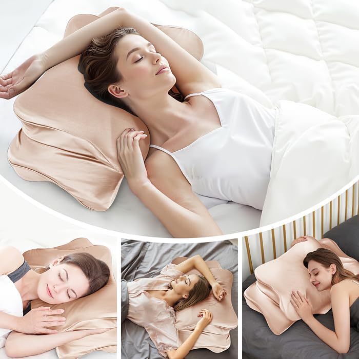 Thickened Satin Pillowcase, Elastic 16 * 24In Pillow Cover for Cervical Pillow or Memory Foam Pillows, Smooth & Soft Hair and Skin Friendly, Queen Size with Zipper Champagne - Image 4