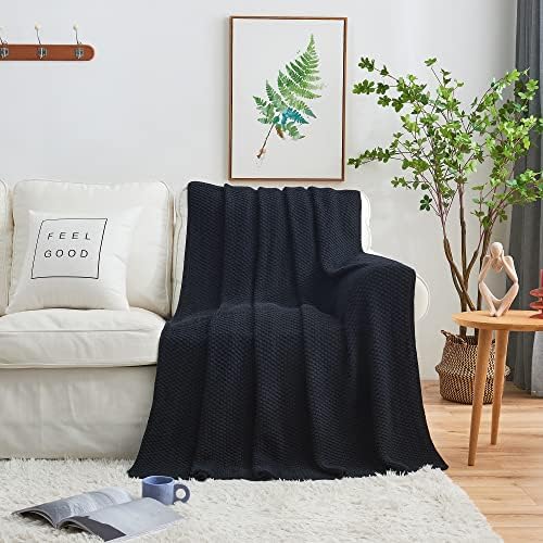 Longhui bedding 100% Cotton Knitted Throw Blanket – Navy Blue, Soft & Cozy, Machine Washable, 51"x63" – Perfect for Living Room, Couch, Sofa, Bed or Travel - Image 5