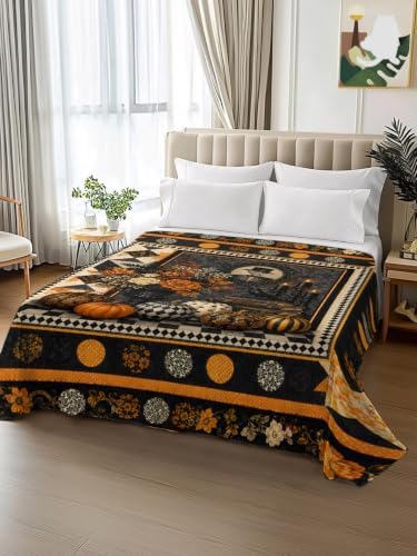 Halloween California King Flat Sheet Pumpkin Floral Vase Flat Sheets Only Soft Bedding Top Sheets Skeleton Book Candle Plaid Cal King Bed Sheet for All Season Bedroom Dorm Halloween Decor - Image 2
