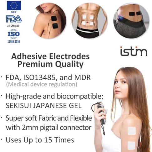 iStim Super Soft 2"x2" TENS Unit Electrodes for TENS Massage EMS Unit/Muscle Stimulator - 100% Japanese Gel - 16 Pieces Reusable Electrode Pads (2"x2"- 16 Pieces - Black) - Image 3