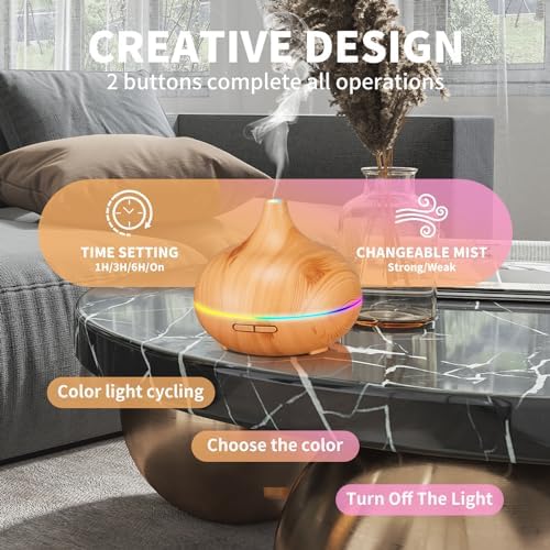 Aroma Diffuser for Essential Oil Large Room,Office Essential Oil Diffusers for Home Kids, Ambient Light Cool Mist humidifier for Bedroom Auto Off with 10 Essential Oils - Image 4