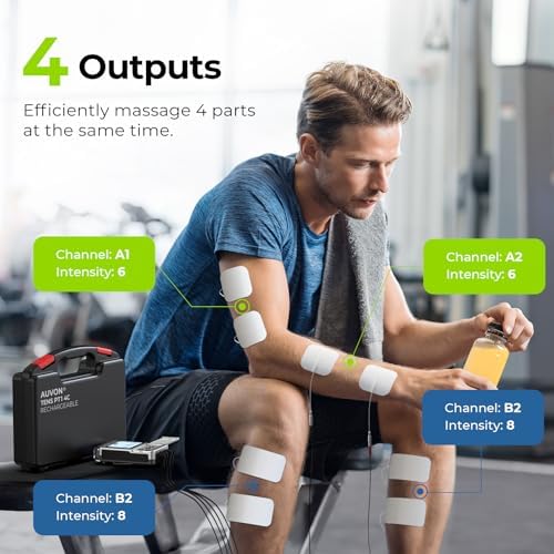 AUVON Rechargeable 4-Channel TENS Unit Muscle Stimulator for Back Pain Relief, Digital TENS Machine with 8 Customizable Modes, Electronic Pulse Massager Easy to Use, 16 Premium TENS Pads, A Carry Case - Image 4