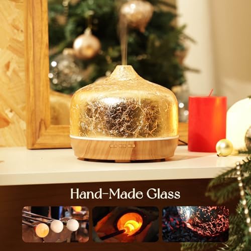 Porseme 500ml Glass Essential Oil Diffuser Aromatherapy Ultrasonic Cool Mist Humidifier 15-21 Running Hours Waterless Auto-Off Air Diffusers for Sleeping Yoga Working Spa(Gold Plated) - Image 5