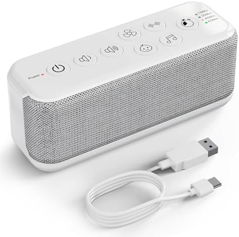 Raynic White Noise Machine, 42 Soothing Sounds Noise Machine, Rechargeable Battery Sound Machine with 8 Volumes, 5 Timers, Type-C Port, Headphone Jack for Baby, Adult, Home, Travel, Office by Raynic